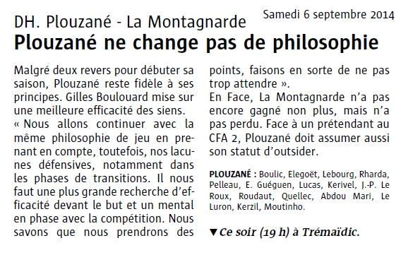 DH Le Télégramme du 6 Septembre 2014 DH Le Télégramme du 6 Septembre 2014