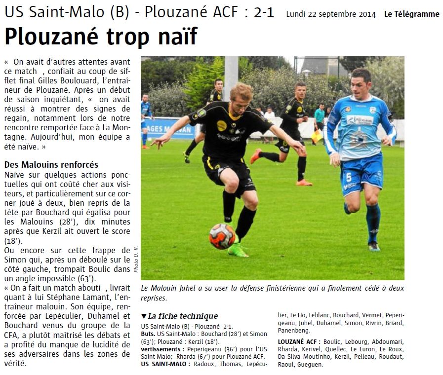 Le Télégramme du 22 Septembre 2014 Le Télégramme du 22 Septembre 2014