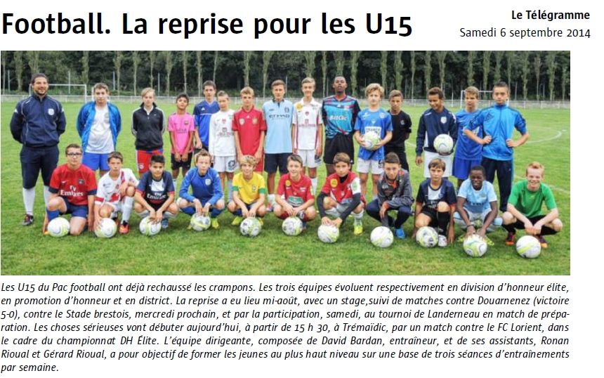 U15 Le Télégramme du 6 septembre 2014 U15 Le Télégramme du 6 septembre 2014
