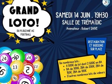 🎱𝙂𝙍𝘼𝙉𝘿 𝙇𝙊𝙏𝙊 𝘿𝙐 𝙋𝘼𝘾 𝙁𝙊𝙊𝙏 🎱

🚨Pour rappel : Rendez-vous demain à 19h30 à la salle de Trémaïdic pour notre 𝙂𝙍𝘼𝙉𝘿 𝙇𝙊𝙏𝙊 !