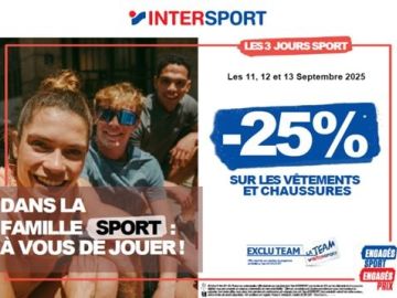 📢 𝗜𝗡𝗙𝗢 𝗟𝗜𝗖𝗘𝗡𝗖𝗜𝗘́𝗦 – 𝗢𝗣𝗘́𝗥𝗔𝗧𝗜𝗢𝗡 𝟯 𝗝𝗢𝗨𝗥𝗦 𝗦𝗣𝗢𝗥𝗧 𝗖𝗛𝗘𝗭 𝗜𝗡𝗧𝗘𝗥𝗦𝗣𝗢𝗥𝗧 ! 🟦⚽

INTERSPORT Brest  organise une opération spéciale les :
📅 Jeudi 11, Vendredi 12 et Samedi...