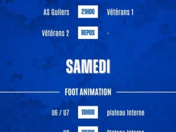 ⚽️ 𝘼𝙂𝙀𝙉𝘿𝘼 𝘿𝙐 𝙒𝙀𝙀𝙆-𝙀𝙉𝘿 ⚽️

Voici toutes les rencontres de nos bleus ce week-end ! 🔥

𝘼𝙇𝙇𝙀𝙕 𝙇𝙀 𝙋𝘼𝘾 💙🤍