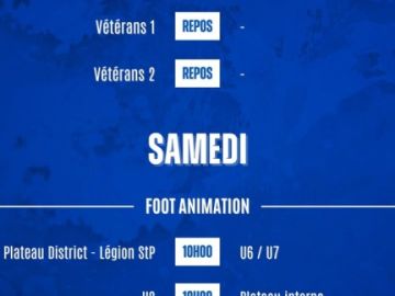 ⚽️ 𝘼𝙂𝙀𝙉𝘿𝘼 𝘿𝙐 𝙒𝙀𝙀𝙆-𝙀𝙉𝘿 ⚽️

Voici toutes les rencontres de nos bleus ce week-end ! 🙌

𝘼𝙇𝙇𝙀𝙕 𝙇𝙀 𝙋𝘼𝘾 💙🤍
