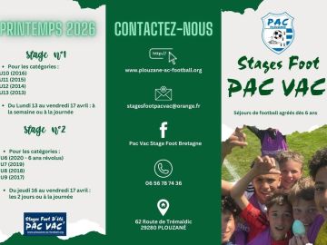 ⚽️𝗦𝗧𝗔𝗚𝗘𝗦 𝗙𝗢𝗢𝗧 𝗣𝗔𝗖 𝗩𝗔𝗖' - 𝗣𝗥𝗜𝗡𝗧𝗘𝗠𝗣𝗦 𝟮𝟬𝟮𝟲⚽️

🔔 𝐿𝘦𝑠 𝑖𝘯𝑠𝘤𝑟𝘪𝑝𝘵𝑖𝘰𝑛𝘴 𝘴𝑜𝘯𝑡 𝑜𝘶𝑣𝘦𝑟𝘵𝑒𝘴 !!
📆 Stage n°1 - Du lundi 13 au vendredi 17 avril
🗓 Stage n°2 - Du jeudi 16 au...